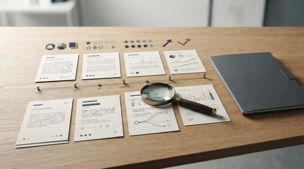 Neutral editorial illustration representing complaint records, review ratings and reputation analysis