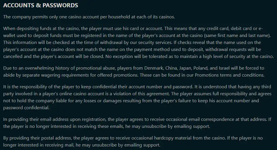 Play 2 Win official Terms or registration screen showing current account prerequisites